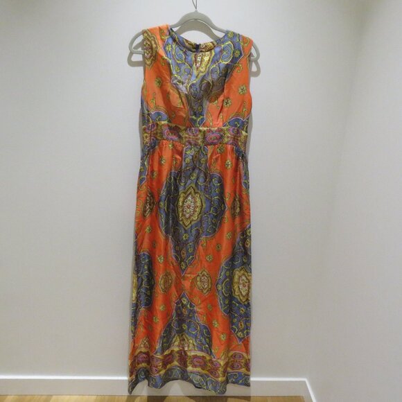 VINTAGE BARD'S TORONTO 1970s Paisley Satin Maxi Dress Multicolor Retro Boho - Picture 2 of 15